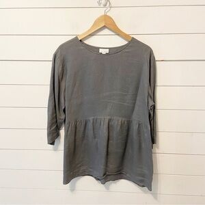 J.Jill | 100% Linen Grey Peplum Oversized Blouse Size Small
